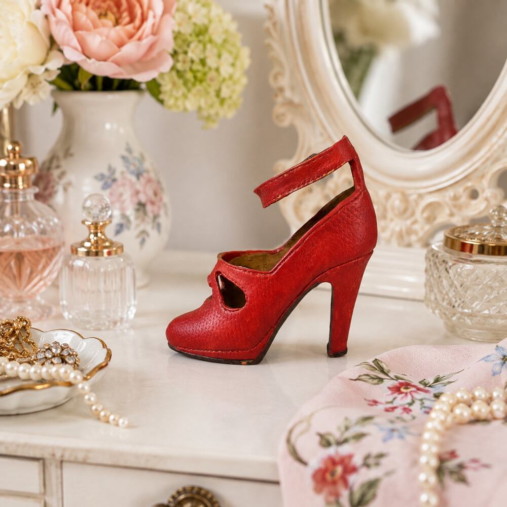 👠👜Red Stiletto High Heel Shoe Distressed Mini Figurine Fashion Collectible